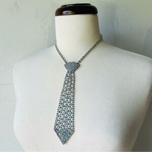 Vintage Blue Rhinestone Tie Necklace